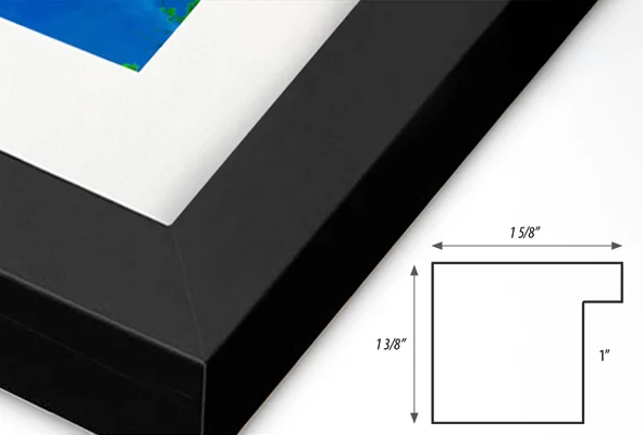 1.625 by 1.375 inch black solid wood frame